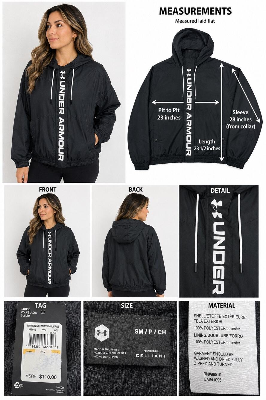 Under Armour RUSH Women’s Hooded Full Zip Jacket Black NWT Small Celliant